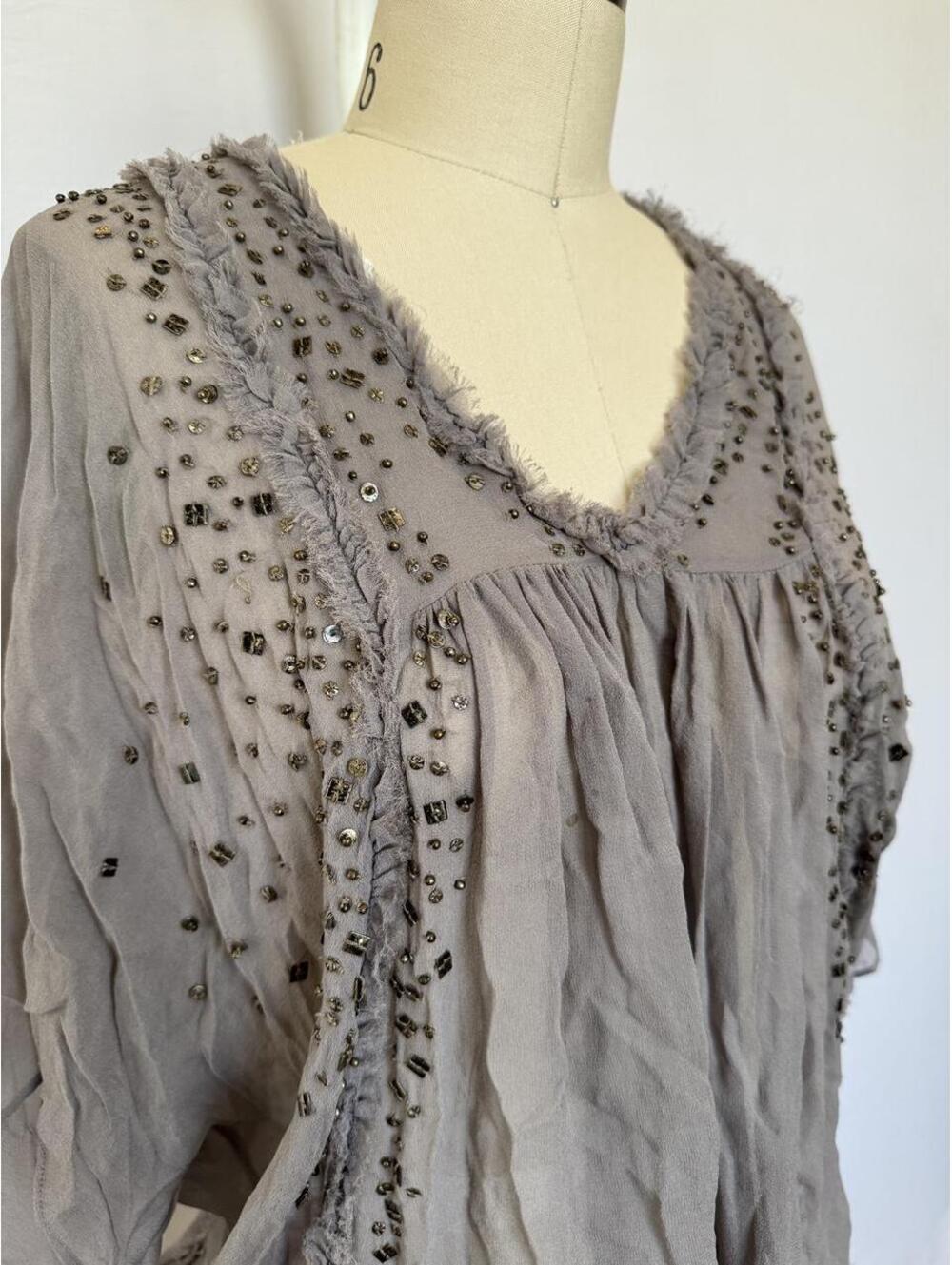 Vintage 1990s Embellished Sequin and Beaded Chiffon batwing blouse